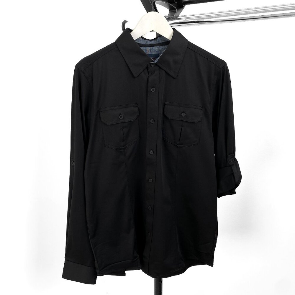 Marc Asher Men's Black Solid Dress Shirt - Button Down Collar Long Sleeve S M L